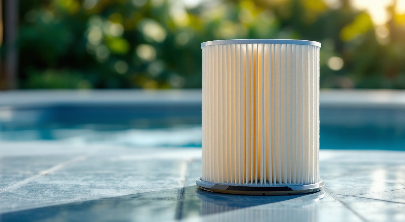Pleated filter cartridge on a dry outdoor surface